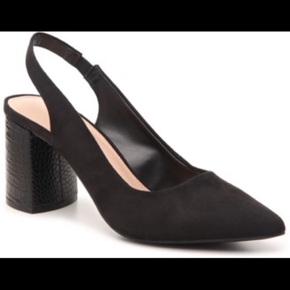 Kelly & Katie Acerassa Black Slingback Suede Pump Pointy Toe